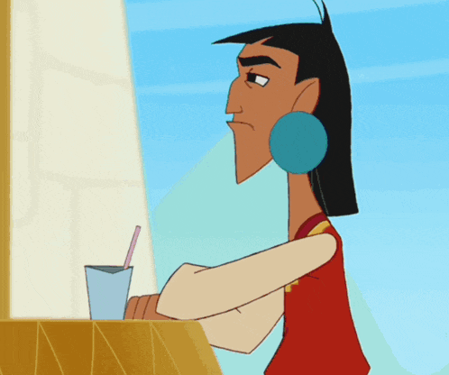 a cartoon character with a drink in his hand