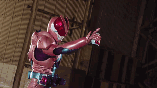 a person in a pink and purple superhero costume