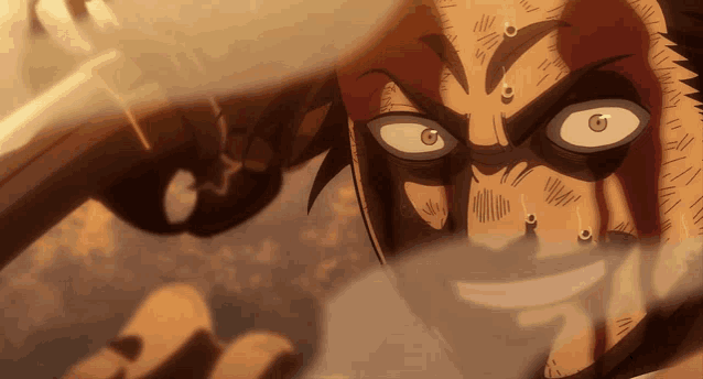 a close up of a cartoon character 's face with blood coming out of his eyes