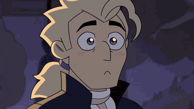 a cartoon of a man with blonde hair and a blue jacket