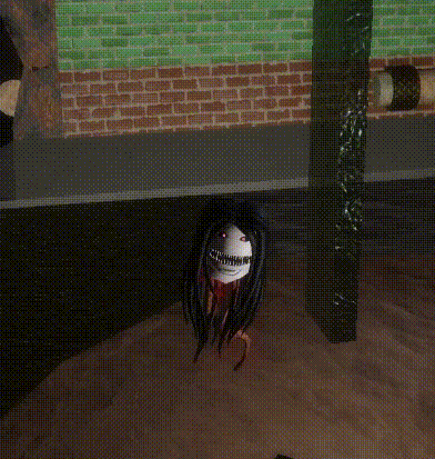 a computer generated image of a monster with long legs and a brick wall in the background