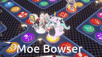 a video game called moe bowser is being played on a checkered floor