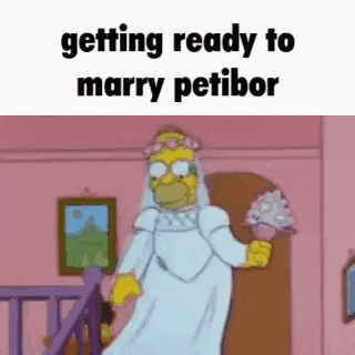 homer simpson is getting ready to marry petibor in a cartoon .