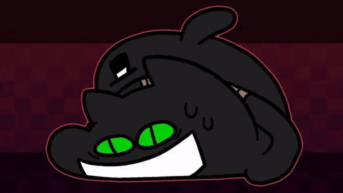 a cartoon drawing of a white cat with red eyes and a red nose