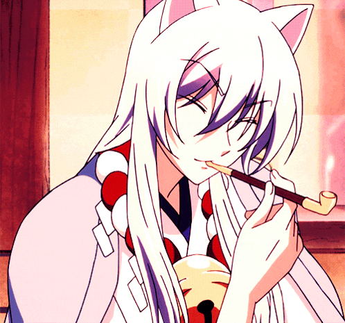 a person with long white hair is holding a pipe in their hand