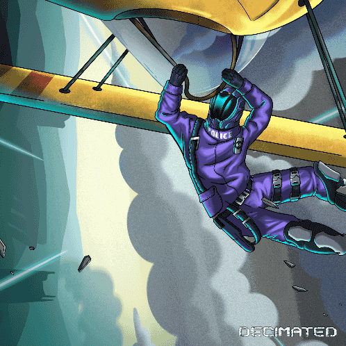 a cartoon of a police officer in a purple suit flying through the air