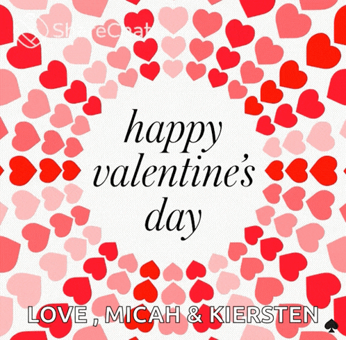 a happy valentine 's day card with red and pink hearts on it