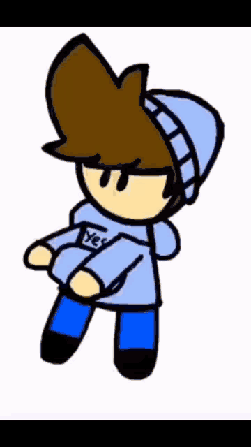 a cartoon character with a blue hoodie that says yes