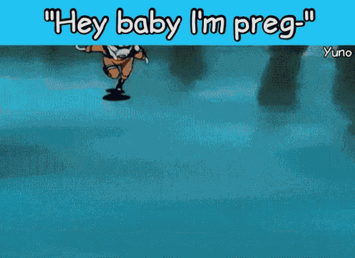 a cartoon of naruto running with the words " hey baby i 'm preg "