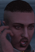 a man is talking on a cell phone with his mouth open
