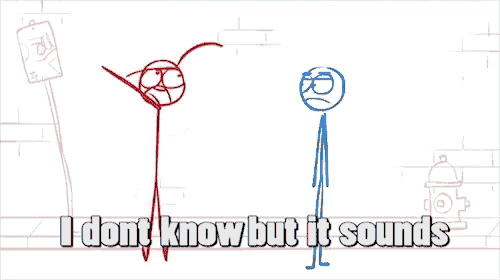 a red and blue stick figure standing next to each other with the words sick as fuck below them