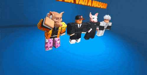 a group of roblox characters are standing in front of a nascar sign
