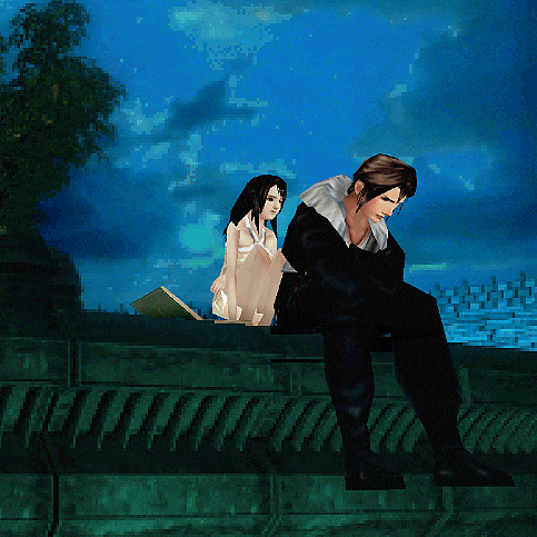 a man and a woman are sitting on a green ledge