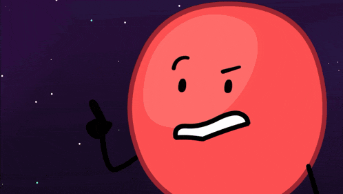 a cartoon drawing of a red planet with a face and glasses