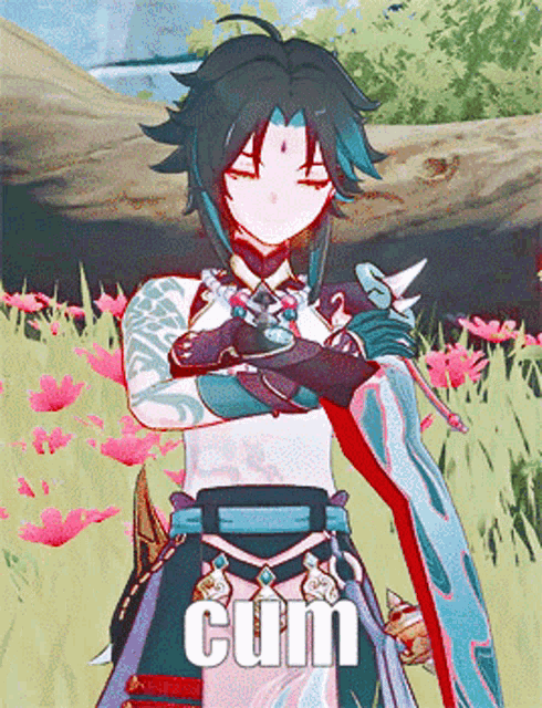 a picture of a anime character with the word cum on the bottom
