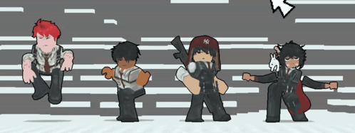 a group of cartoon characters with one wearing a ny hat and holding a gun