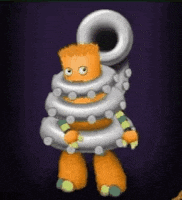 a cartoon character is standing in front of a purple background and holding a tuba .