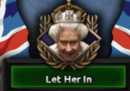 a picture of queen elizabeth ii with the words let her in below her