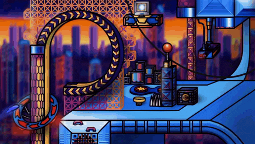 a pixel art drawing of a roller coaster with the word primo on the bottom left
