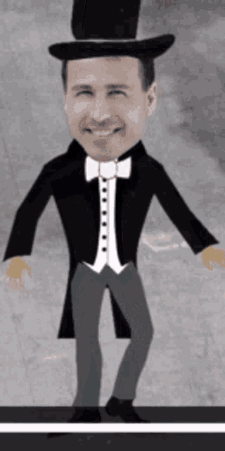 a cartoon of a man wearing a top hat and a bow tie