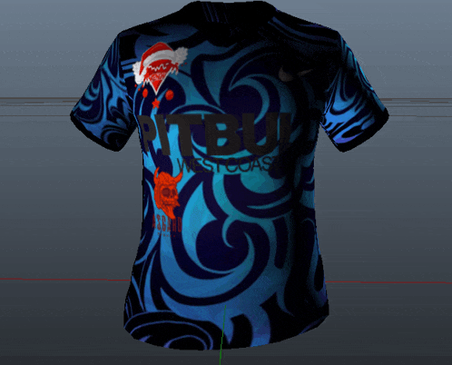 a blue and black shirt with the word pitbull on the front