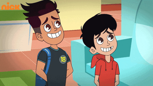a cartoon of a boy wearing a black shirt with the number 18
