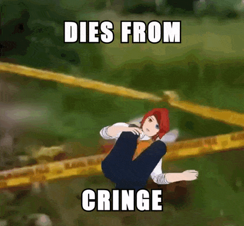 a cartoon character laying on the ground with the words dies from cringe