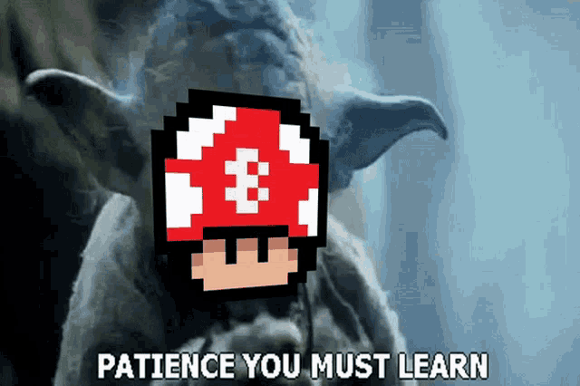 a picture of a mushroom with the words patience you must learn