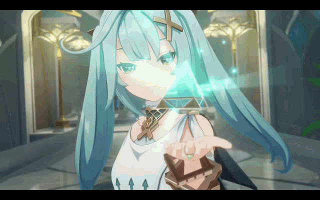 a girl with a cross on her head is holding a diamond