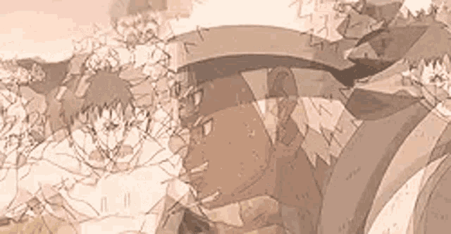 a cartoon of a man standing in front of a group of people in a field .