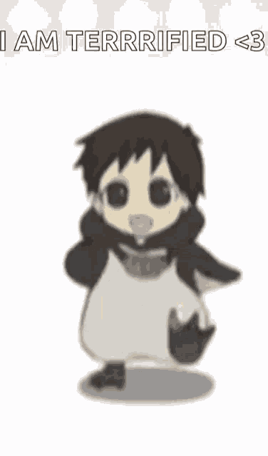 a cartoon of a penguin with a scarf around its neck is walking .