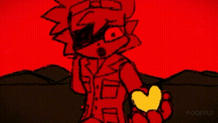 a cartoon of a chicken with a red bow tie and a yellow heart on a brown background .