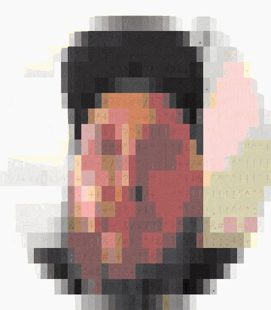 a pixelated image of a person 's face with the letters a and e visible