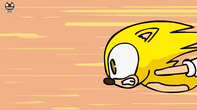 a cartoon drawing of a yellow sonic the hedgehog with a red eye