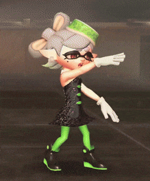 a cartoon character in a black dress and green tights