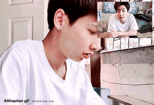 a gif of a young man with the hashtag atthaphan gif 041093 gun atp