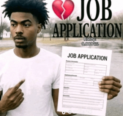 a man holding a job application with a broken heart