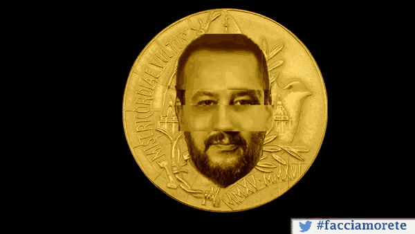 a gold coin with a man 's face on it and the words misericordiae virtus on it
