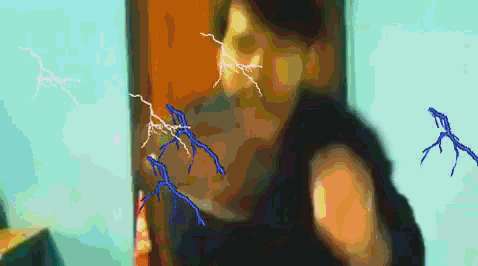a pixelated drawing of a person with lightning bolts coming out of their face