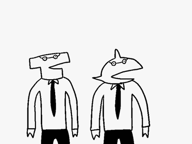 a black and white drawing of two people wearing shirts and ties