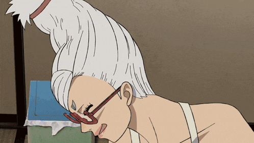 a cartoon of a woman wearing glasses and a bun