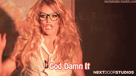 a blonde woman wearing glasses says god damn it nextdoorstudios