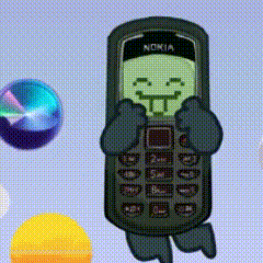 a cartoon of a nokia cell phone with a smiley face on the screen