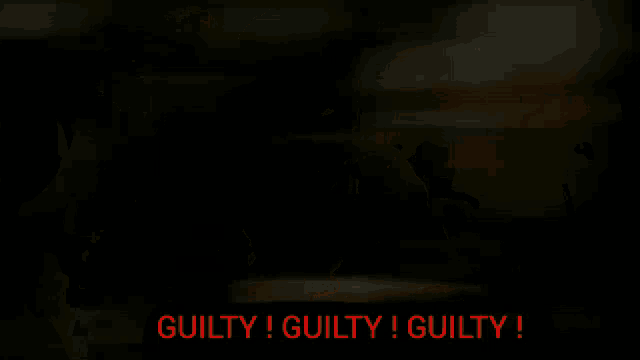 a man sits in a dark room with the words guilty guilty guilty written above him