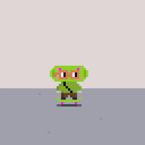 a pixel art of a green and pink ninja