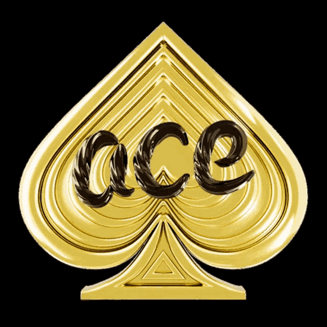 a gold ace of spades with the word ace in black letters