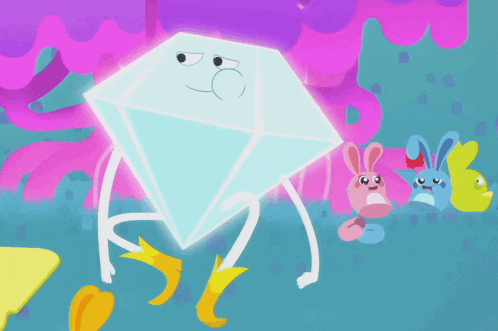 a cartoon drawing of a diamond with a face and arms