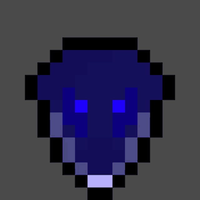a pixel art of a dog with red eyes and a pink tongue