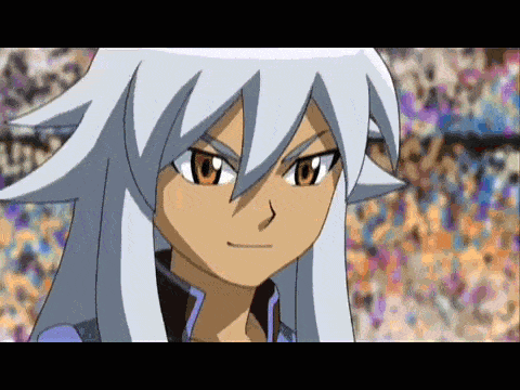 a close up of a cartoon character with white hair