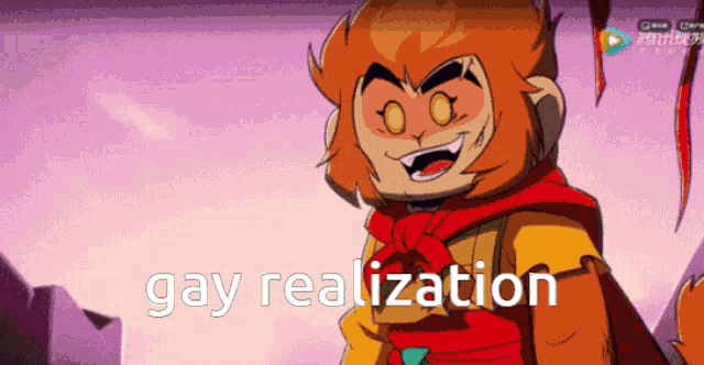 a cartoon of a monkey with the words gay realization written on the bottom